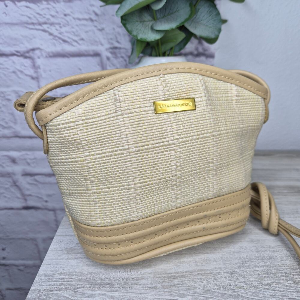 Vintage 90s Liz Claiborne Woven Straw Mini Crossbody Bag Neutral Coastal Boho